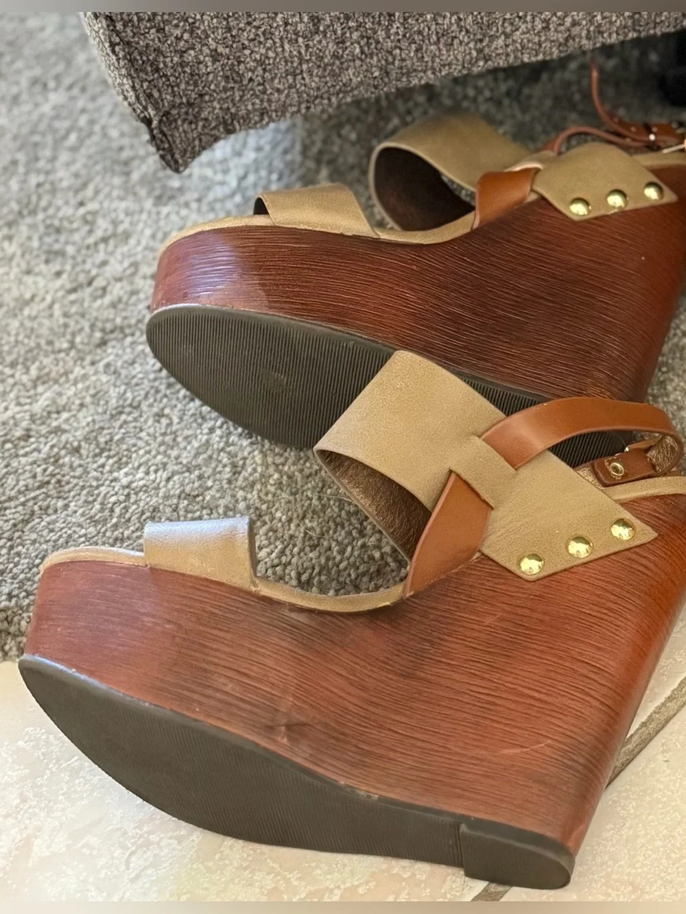 Soda Platform Wedge Sandals Tan Brown Ankle Strap Size 6.5